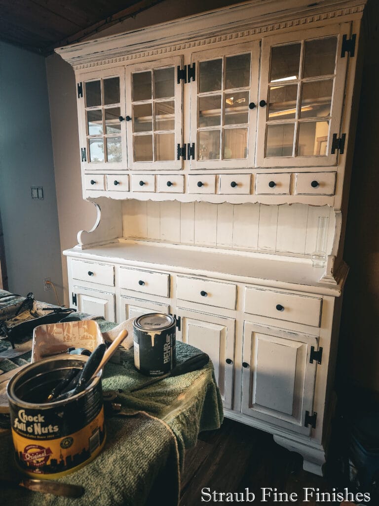 The finished antiqued walnut china hutch - done with chalk paint.