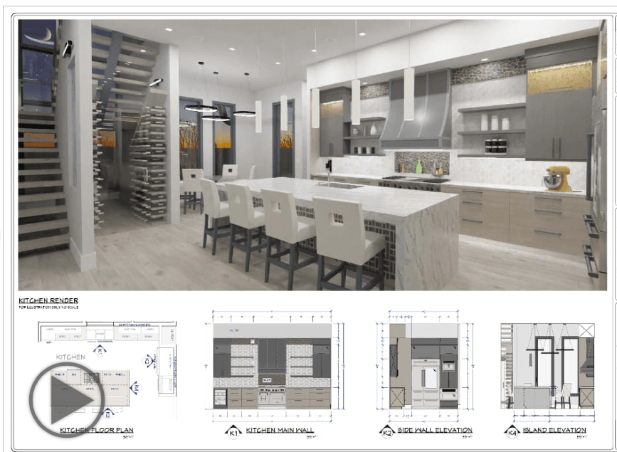 Verified-Vision(TM) 3D kitchen design with elevation drawings, modeled by Straub Fine Finishes