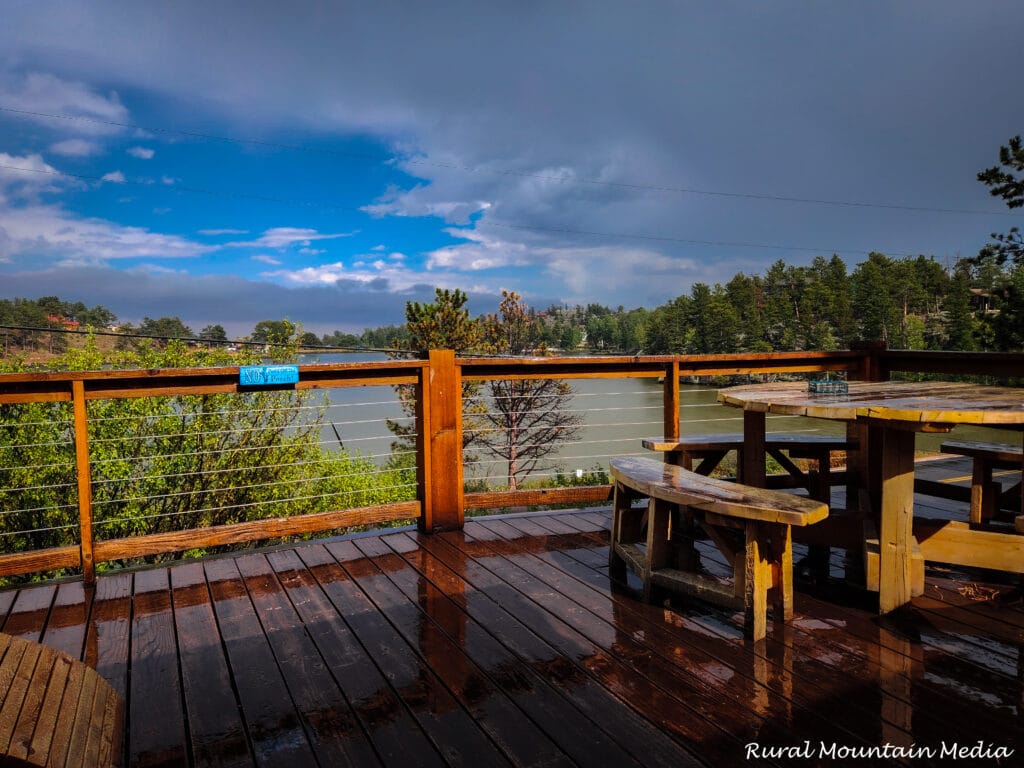 Cabin deck cable railing lake view